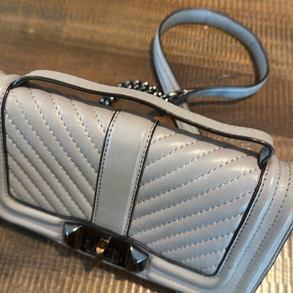 Rebecca Minkoff Small Love Leather Chevron Crossbody Bag | Grey - Picture 14 of 15